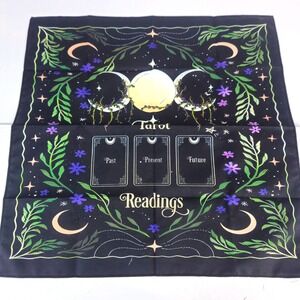 New Tarot Reading Altar Cloth Triple Moon Goddess Celestial Black Gold Green 19"